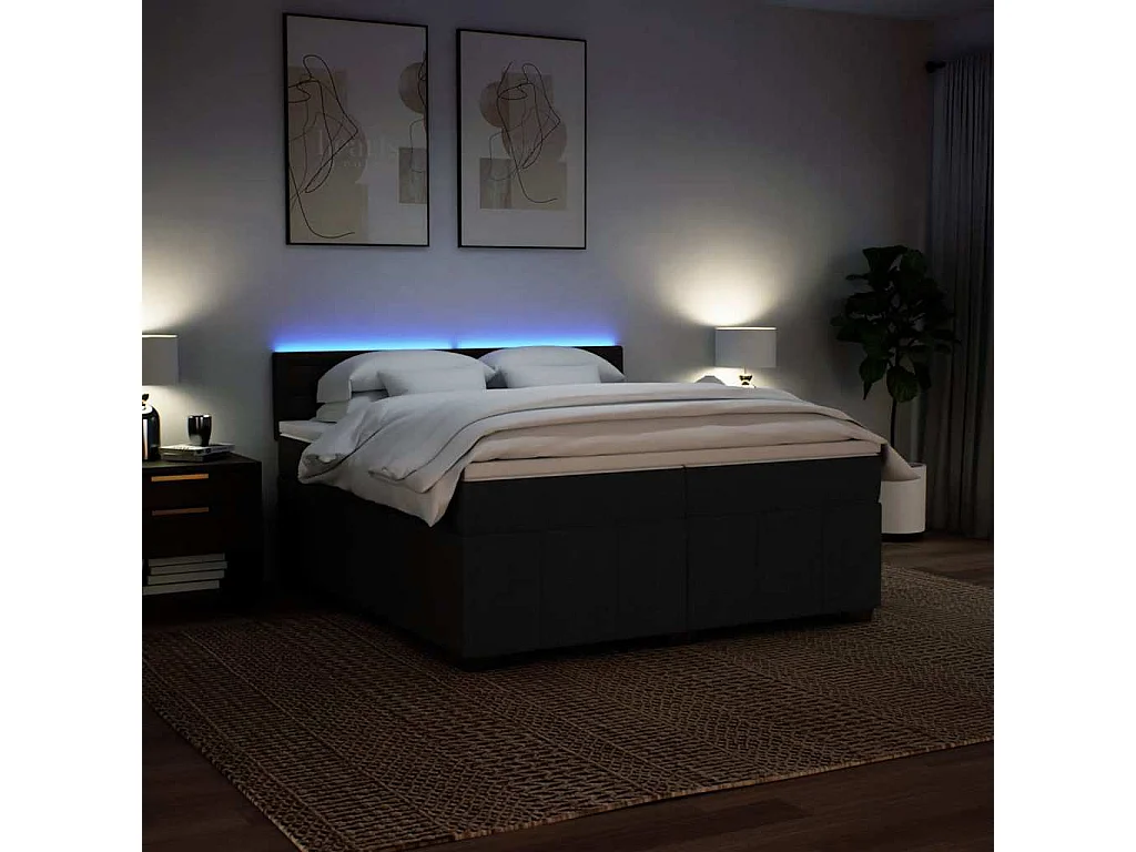 Cama com molas/colchão 200x200 cm tecido preto