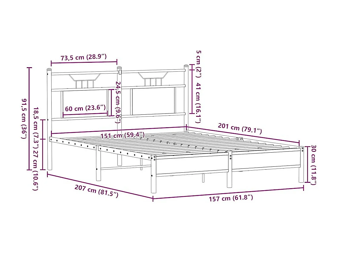 Cadre de lit sans matelas chêne sonoma 150x200 cm