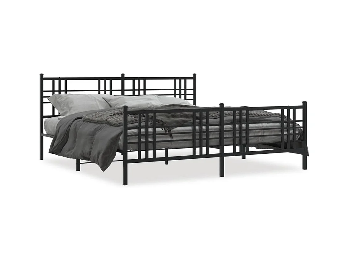 Cadre de lit métal sans matelas avec pied de lit noir 193x203cm