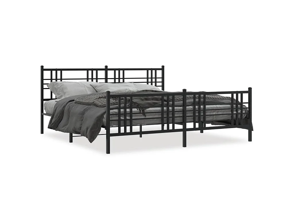 Cadre de lit métal sans matelas avec pied de lit noir 193x203cm