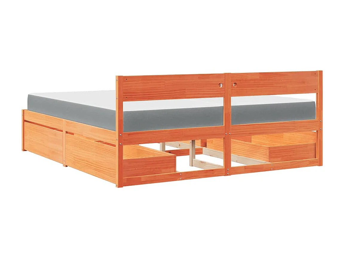 Lit avec tiroirs/matelas cire marron 200x200 cm bois massif pin