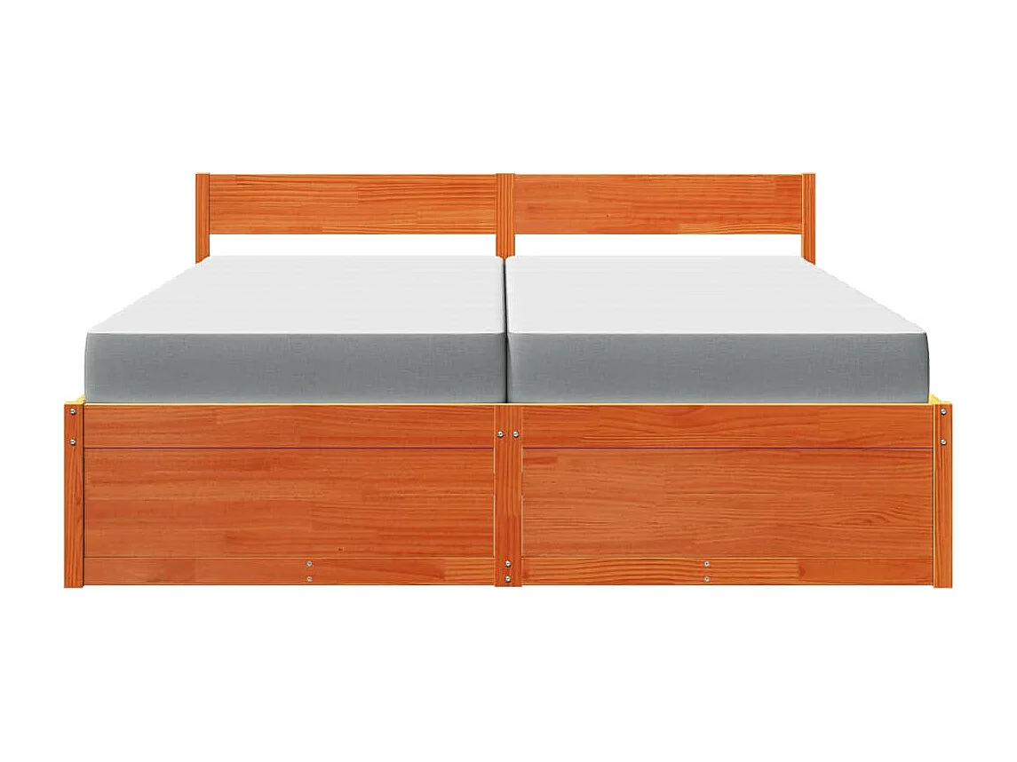 Lit avec tiroirs/matelas cire marron 200x200 cm bois massif pin