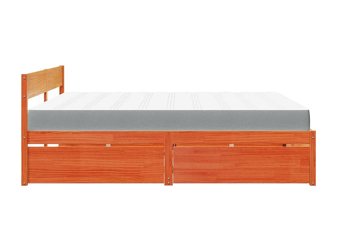 Lit avec tiroirs/matelas cire marron 200x200 cm bois massif pin