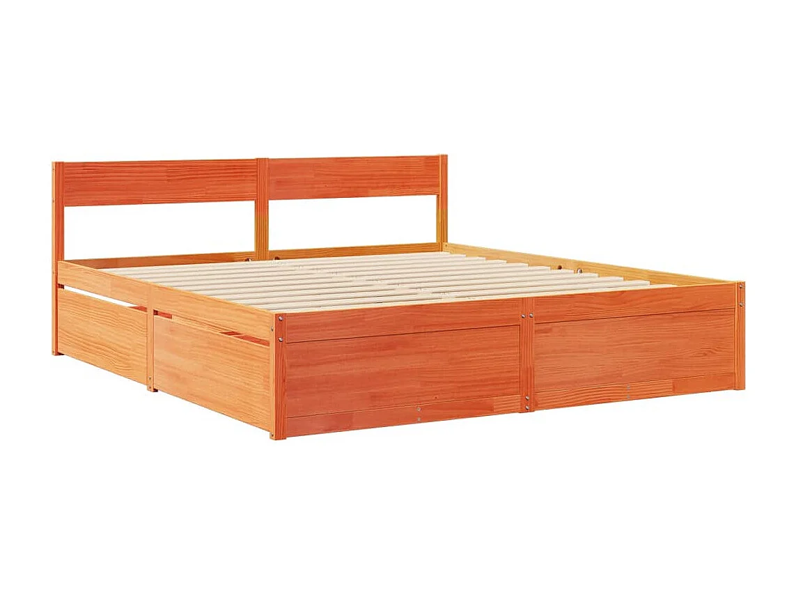 Lit avec tiroirs/matelas cire marron 200x200 cm bois massif pin