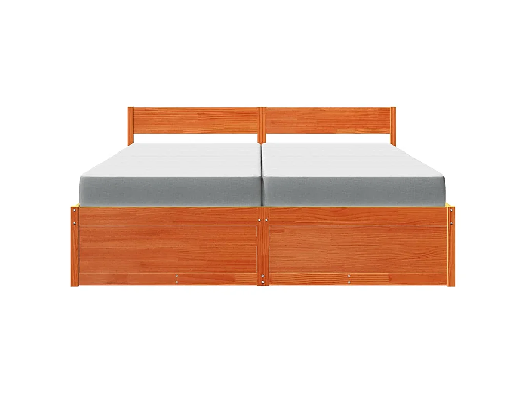 Letto Cassetti e Materasso Marrone Cera 200x200cm Massello Pino