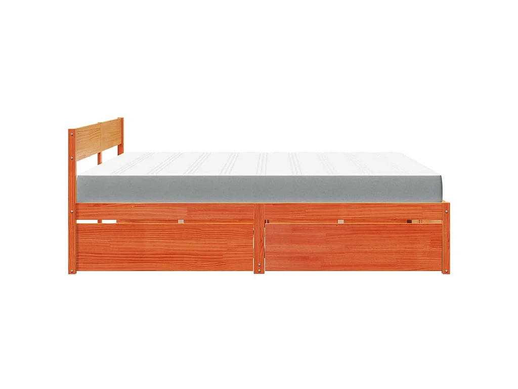 Letto Cassetti e Materasso Marrone Cera 200x200cm Massello Pino