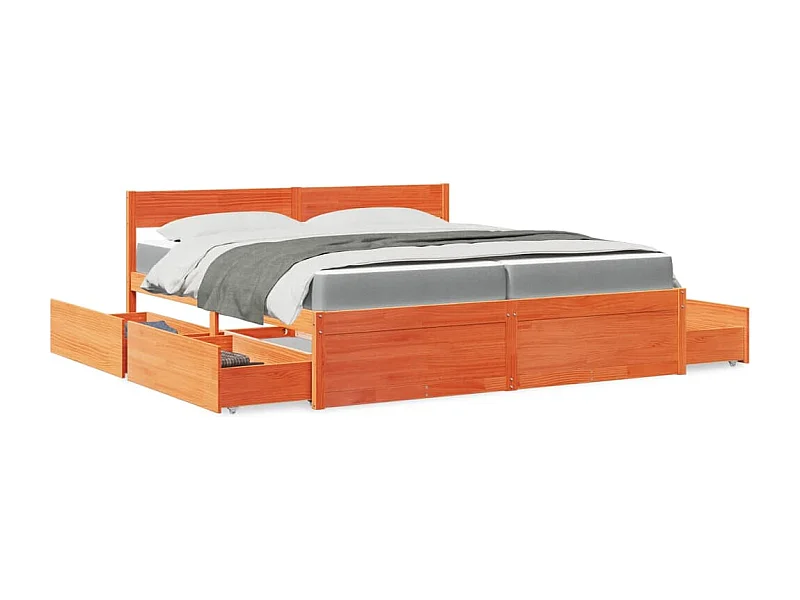 Cama con cajones y colchón madera maciza pino marrón 200x200 cm