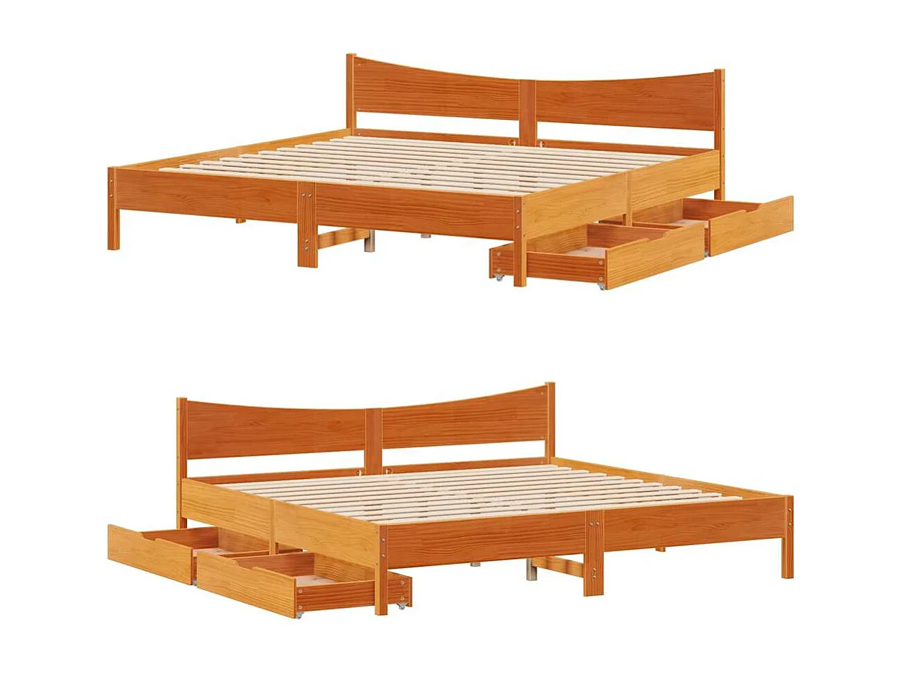 Bedframe met lades massief grenenhout wasbruin 200x200 cm
