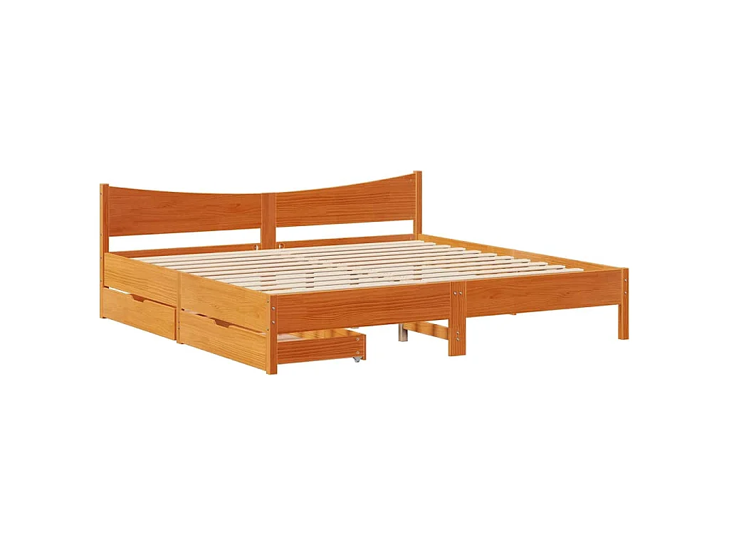Estructura cama con cajones madera pino marrón cera 200x200 cm