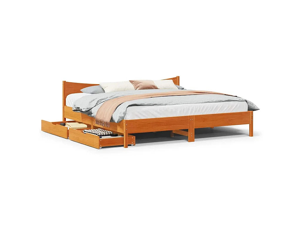 Estructura cama con cajones madera pino marrón cera 200x200 cm