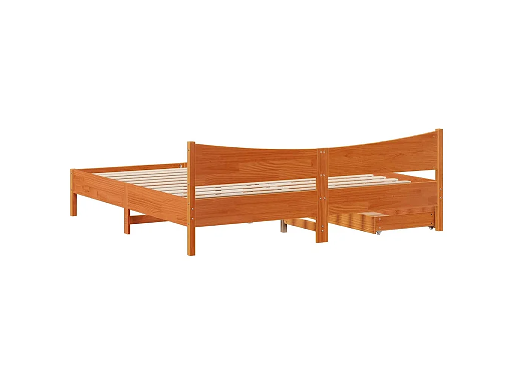 Estructura cama con cajones madera pino marrón cera 200x200 cm