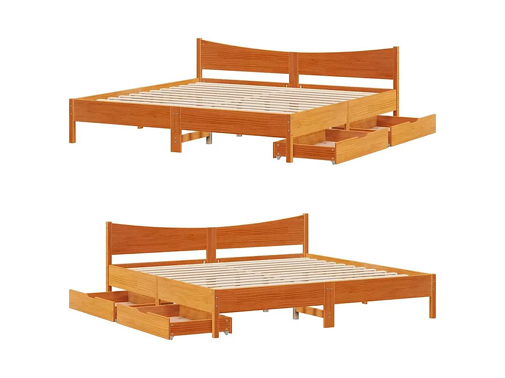 Bedframe met lades massief grenenhout wasbruin 200x200 cm