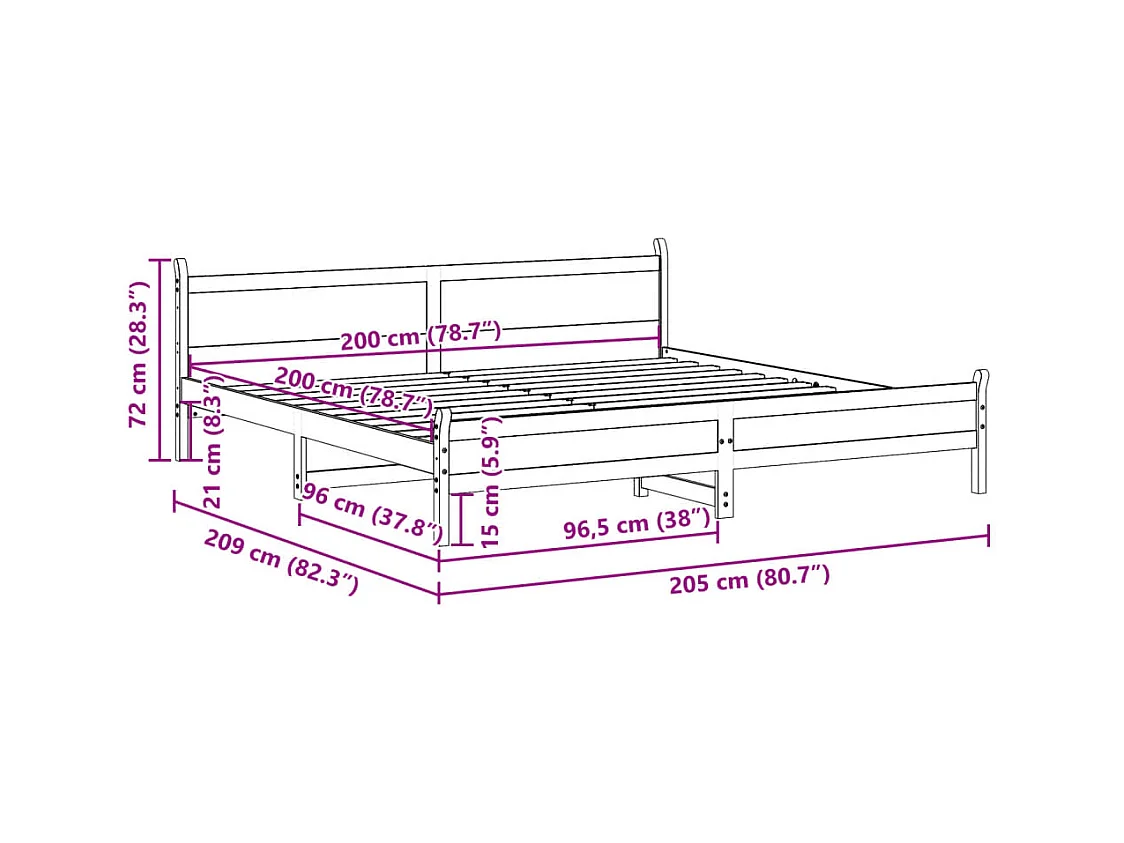 Cadre de lit sans matelas 200x200 cm bois massif de pin