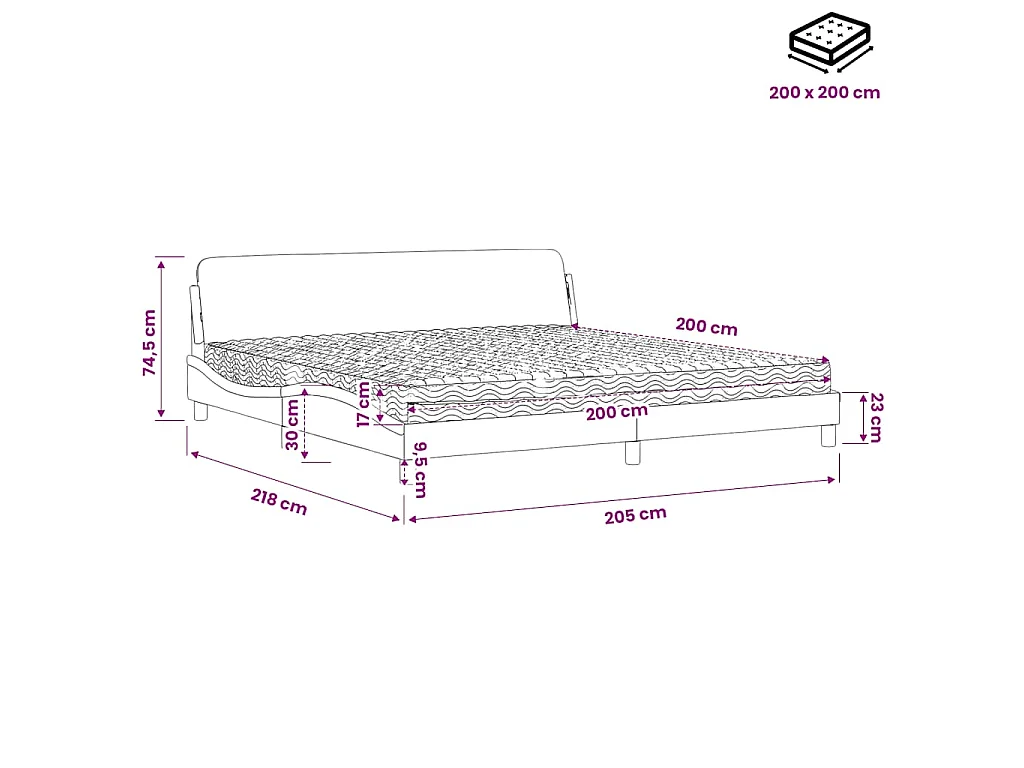 Letto con Materasso Dover Crema 200x200 cm in Tessuto