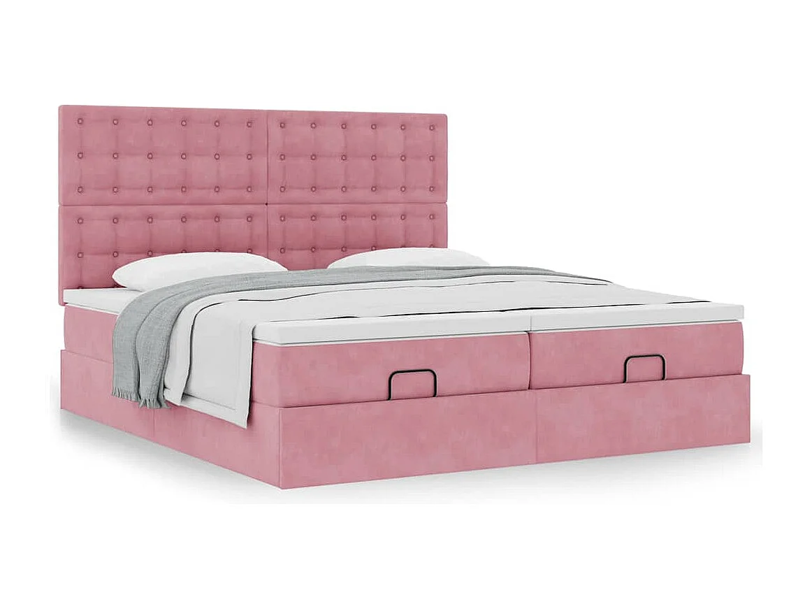 Cadre de lit ottoman avec matelas rose 200x200 cm velours