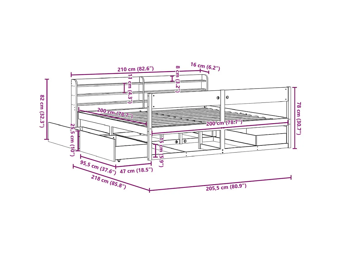 Cadre de lit sans matelas 200x200 cm bois massif de pin