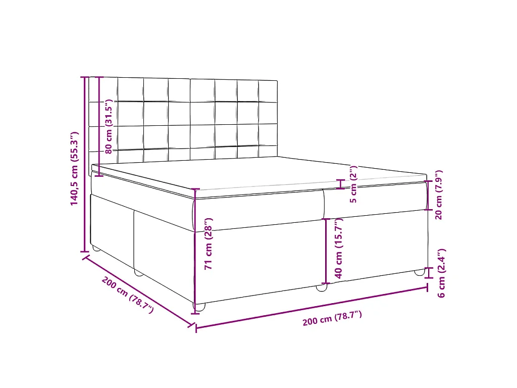 Cama box spring con colchón tela gris claro 200x200 cm