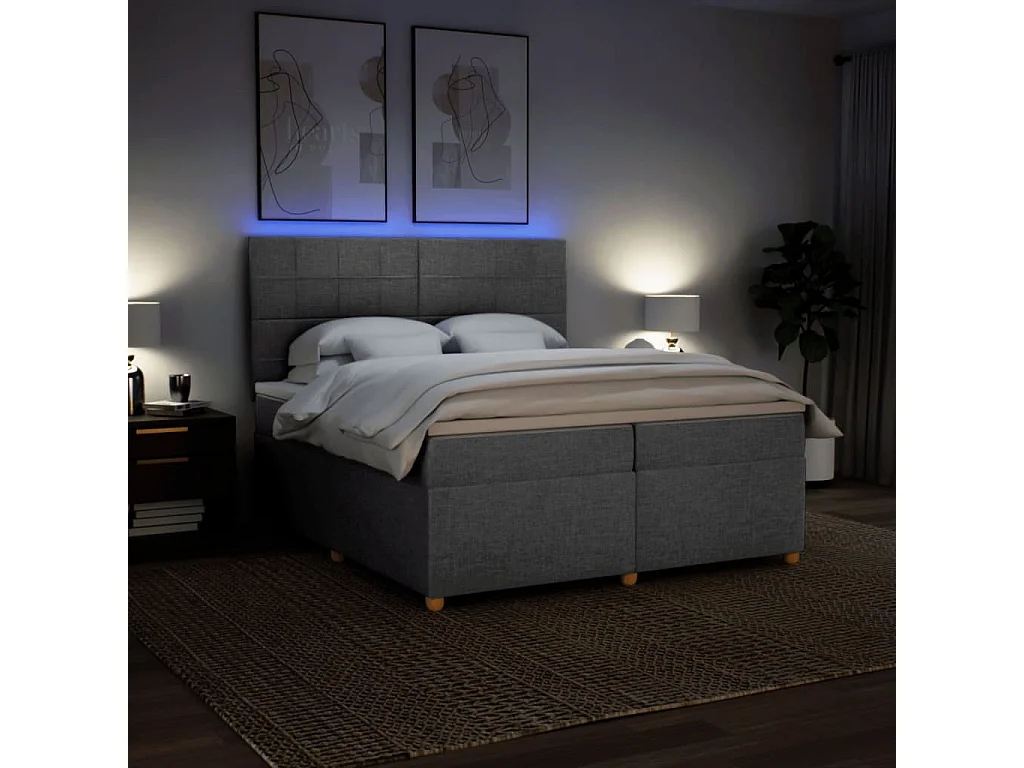 Cama box spring con colchón tela gris claro 200x200 cm