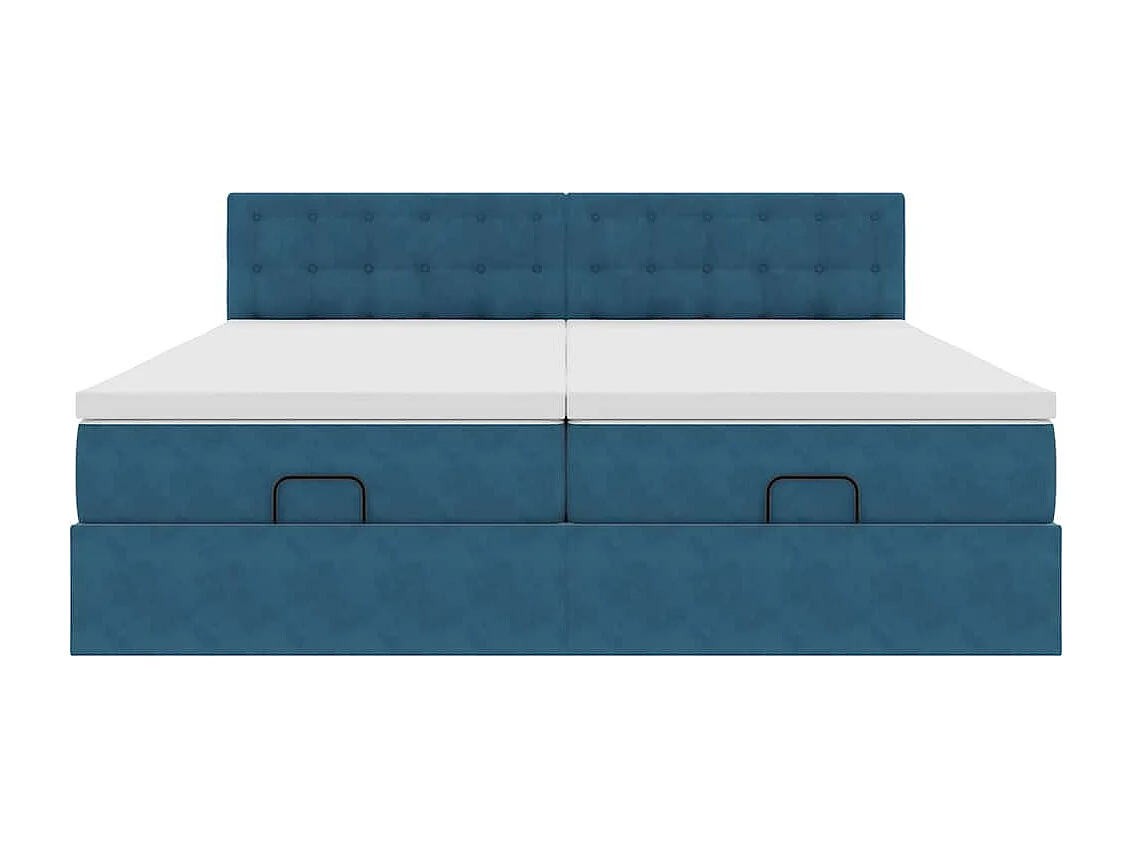 Cadre de lit ottoman avec matelas bleu foncé 200x200 cm velours