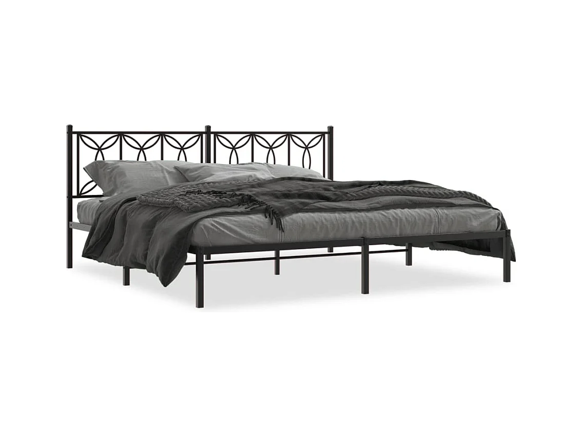 Cadre de lit métal sans matelas avec tête de lit noir 193x203cm