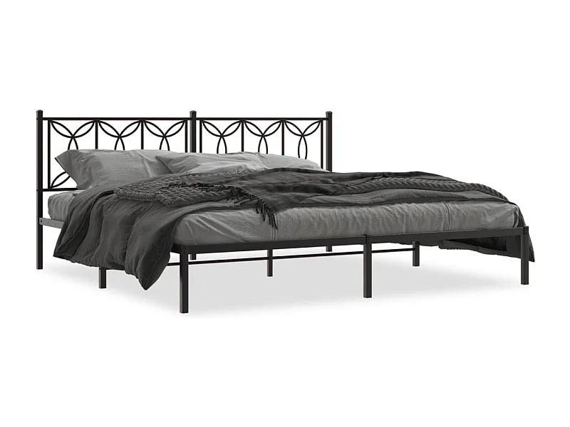 Cadre de lit métal sans matelas avec tête de lit noir 193x203cm