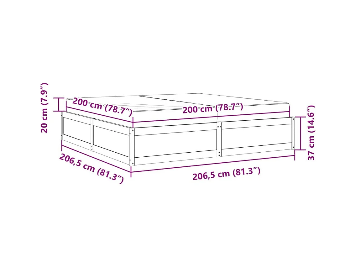 Lit avec matelas blanc 200x200 cm bois massif de pin