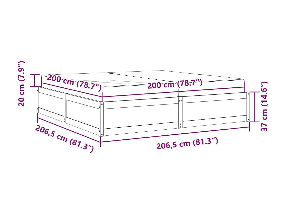Lit avec matelas blanc 200x200 cm bois massif de pin