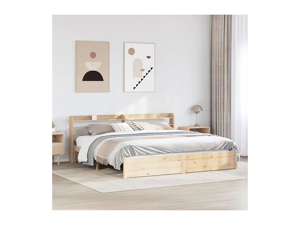 Estructura de cama con cabecero madera maciza de pino 200x200cm