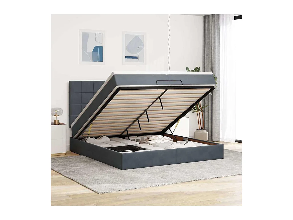 Ottoman-Bett mit Matratzen & LEDs Dunkelgrau 200x200 cm Samt