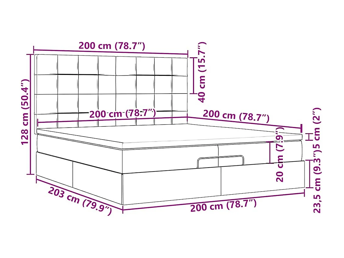 Cadre de lit ottoman avec matelas gris foncé 200x200 cm velours