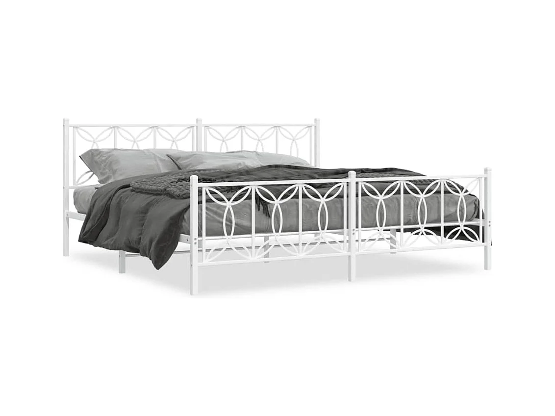 Cadre de lit métal sans matelas et pied de lit blanc 193x203 cm