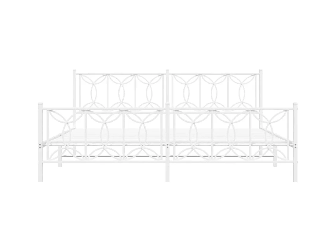 Cadre de lit métal sans matelas et pied de lit blanc 193x203 cm