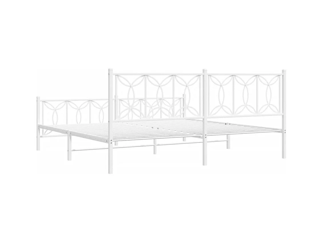 Cadre de lit métal sans matelas et pied de lit blanc 193x203 cm