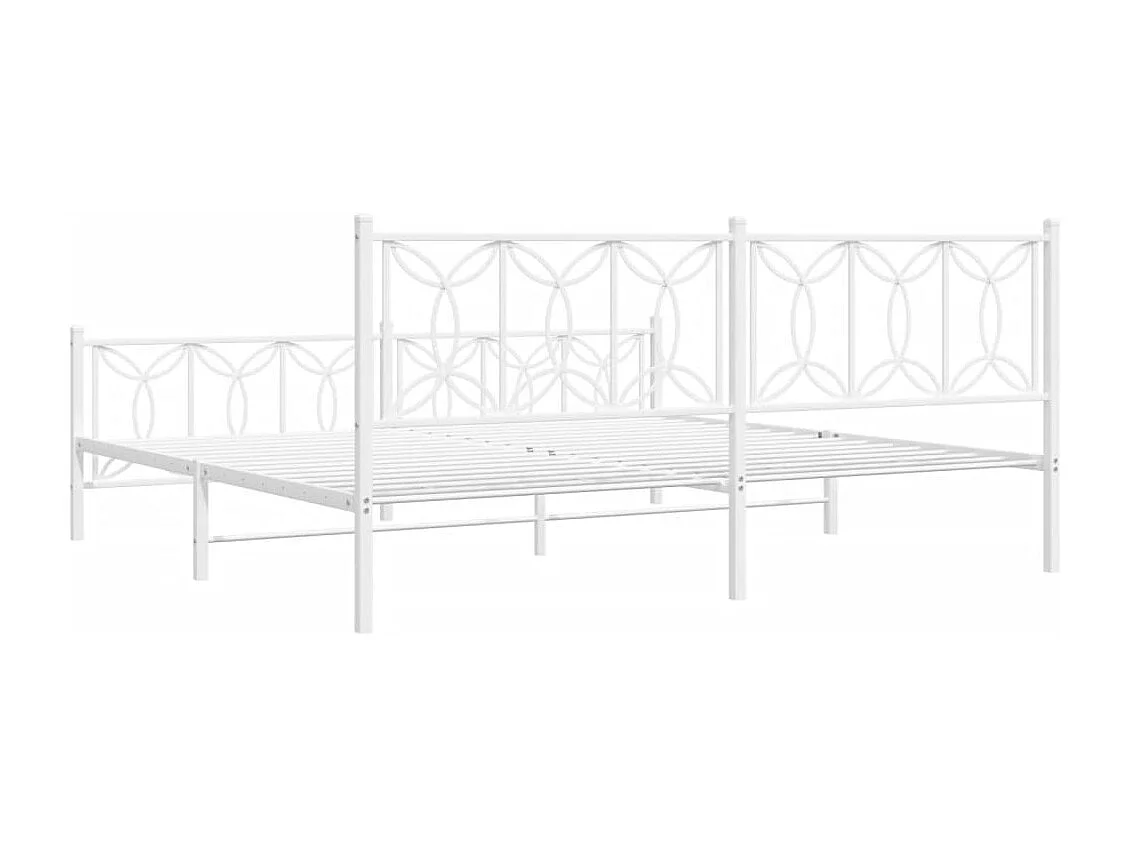 Cadre de lit métal sans matelas et pied de lit blanc 193x203 cm