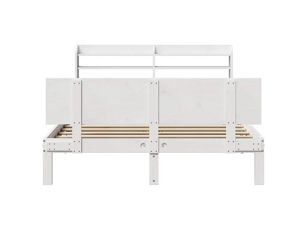 Bedframe met hoofdbord massief grenenhout wit 150x200 cm