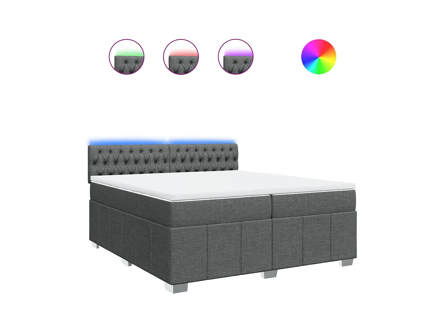 Sommier à lattes de lit avec matelas Gris foncé 200x200cm Tissu