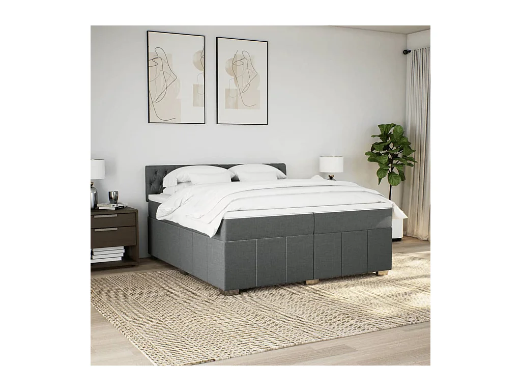 Sommier à lattes de lit avec matelas Gris foncé 200x200cm Tissu