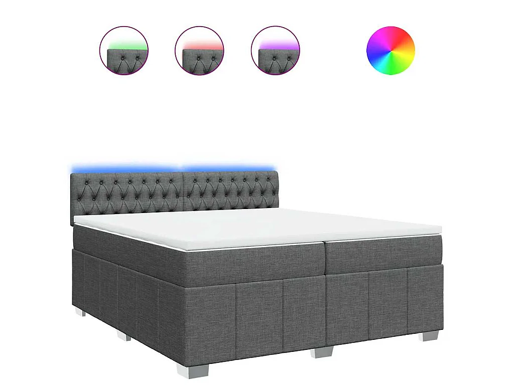 Sommier à lattes de lit avec matelas Gris foncé 200x200cm Tissu