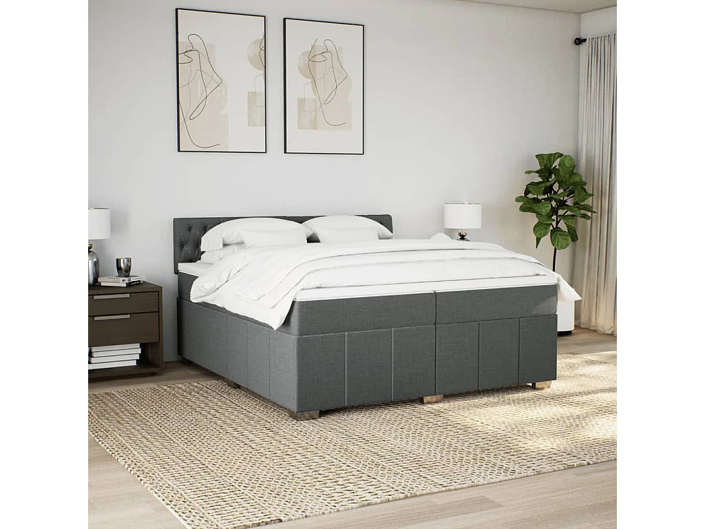 Sommier à lattes de lit avec matelas Gris foncé 200x200cm Tissu