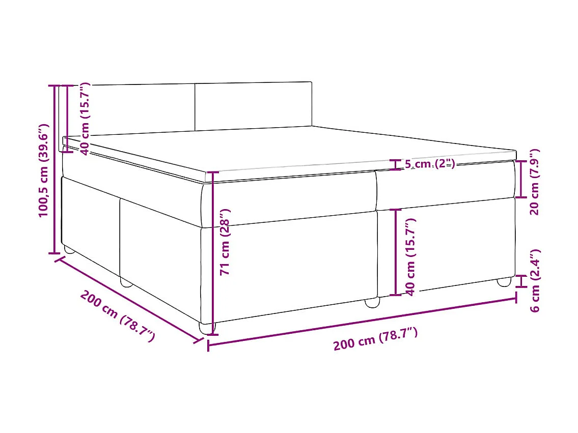 Sommier à lattes de lit avec matelas Gris foncé 200x200cm Tissu