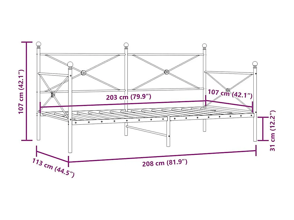 Lit de repos sans matelas noir 107x203 cm acier