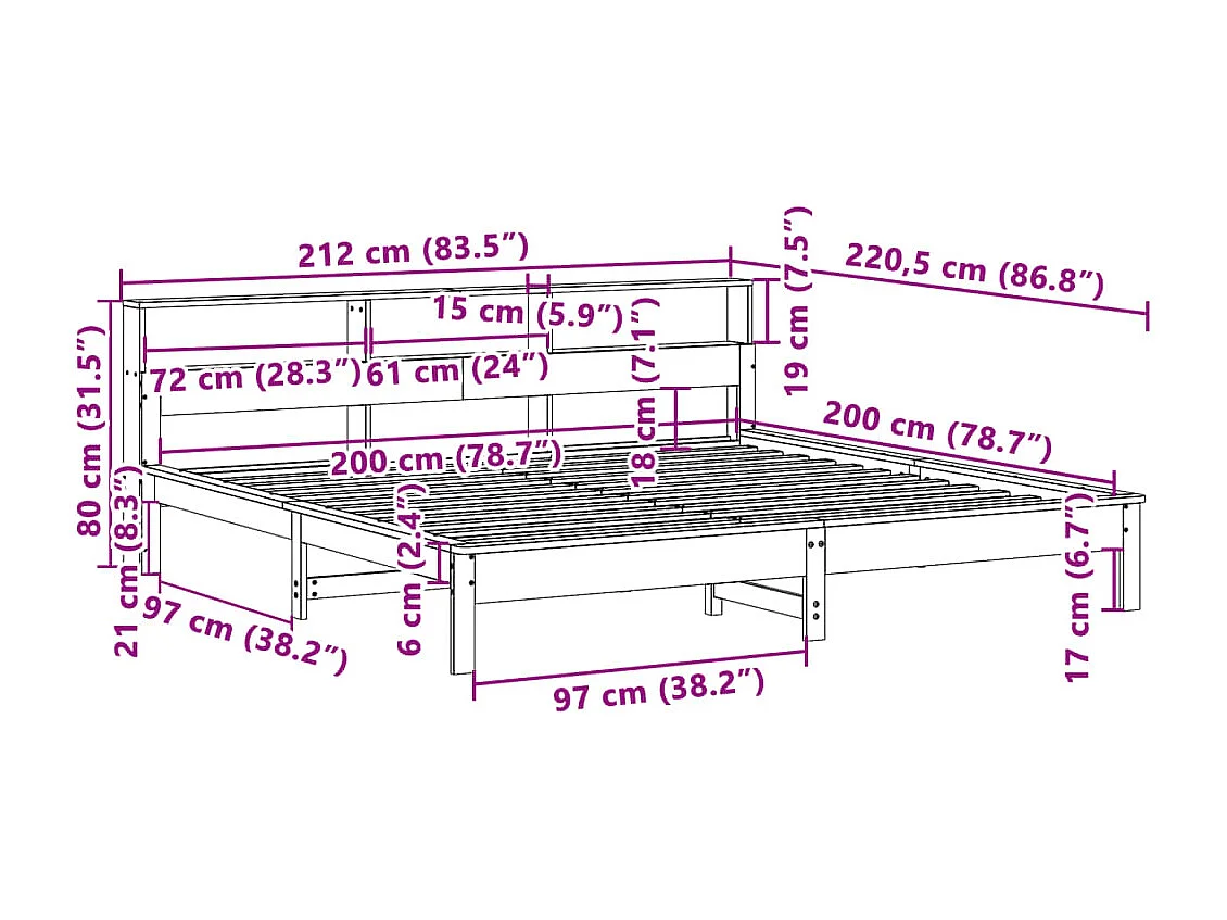 Cadre de lit sans matelas cire marron 200x200cm bois pin massif