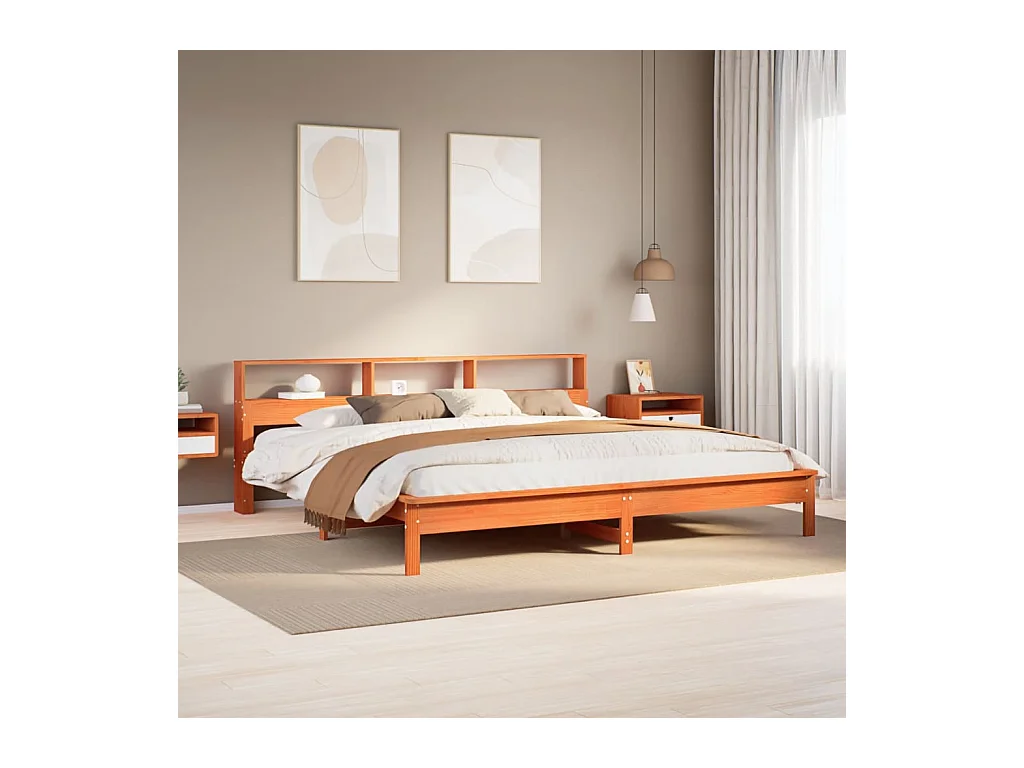 Cadre de lit sans matelas cire marron 200x200cm bois pin massif