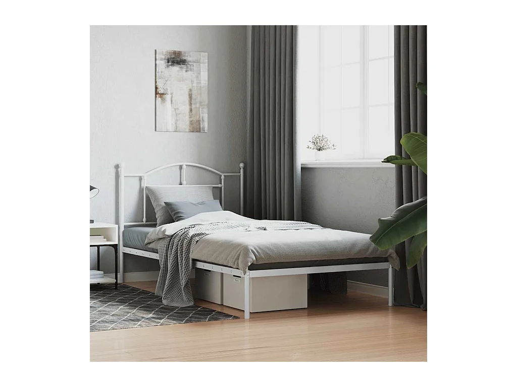 Cadre de lit métal sans matelas et tête de lit blanc 107x203 cm