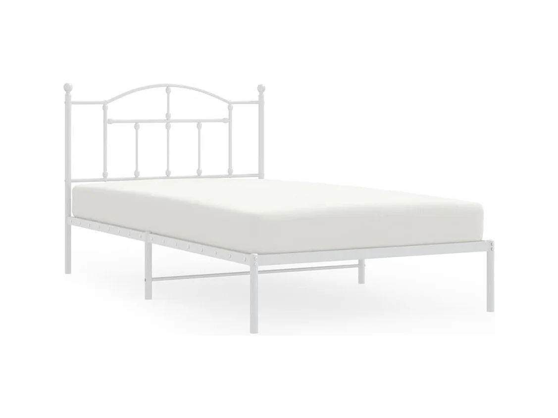 Cadre de lit métal sans matelas et tête de lit blanc 107x203 cm
