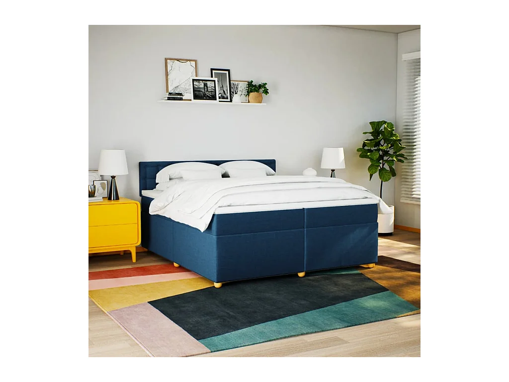 Boxspringbett mit Matratze Blau 200x200 cm Stoff