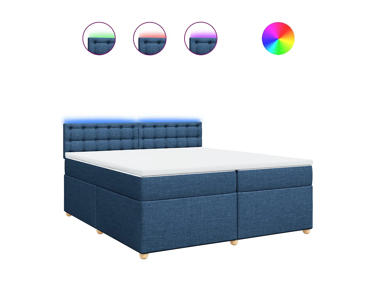 Cama box spring con colchón tela azul 200x200 cm