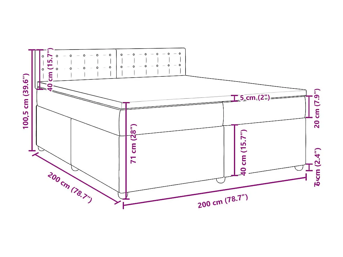Cama box spring con colchón tela azul 200x200 cm