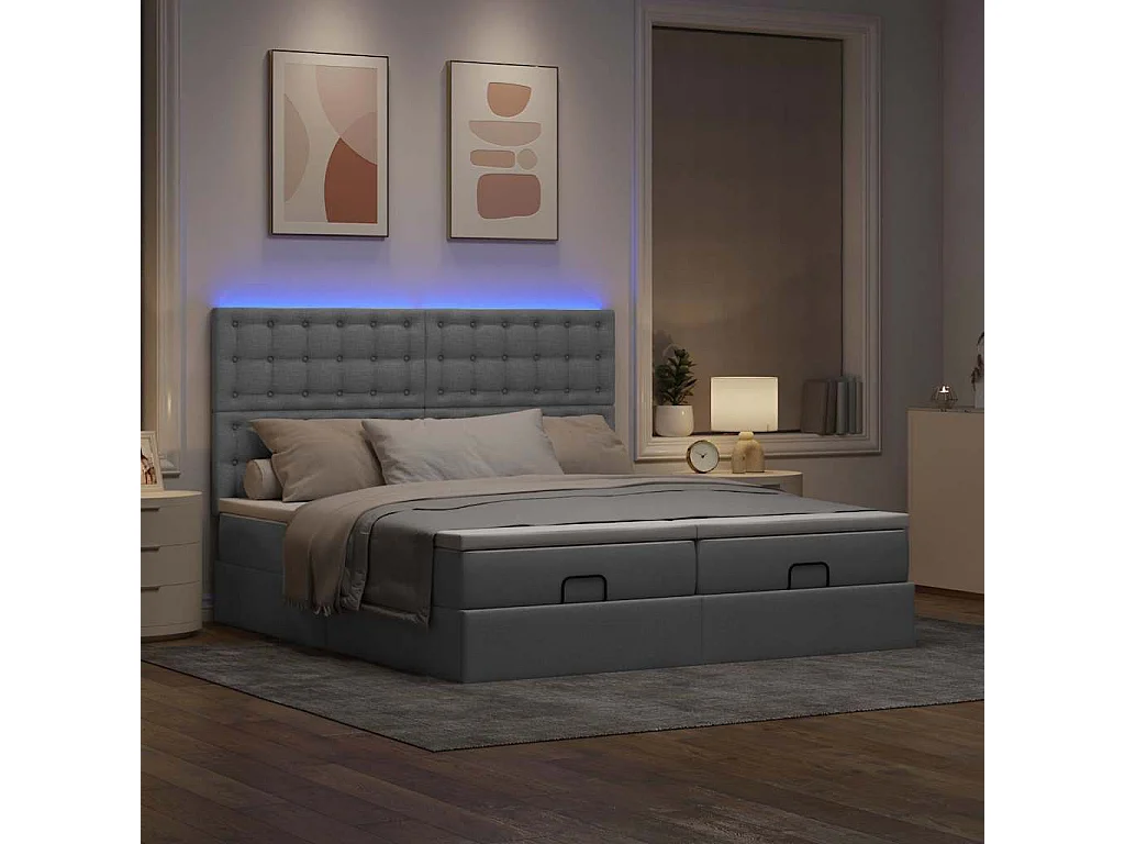 Cadre de lit ottoman et matelas gris clair 200x200cm tissu