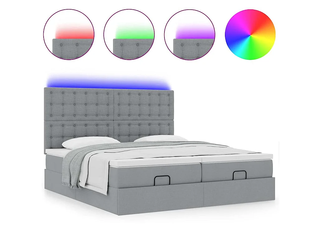 Cadre de lit ottoman et matelas gris clair 200x200cm tissu